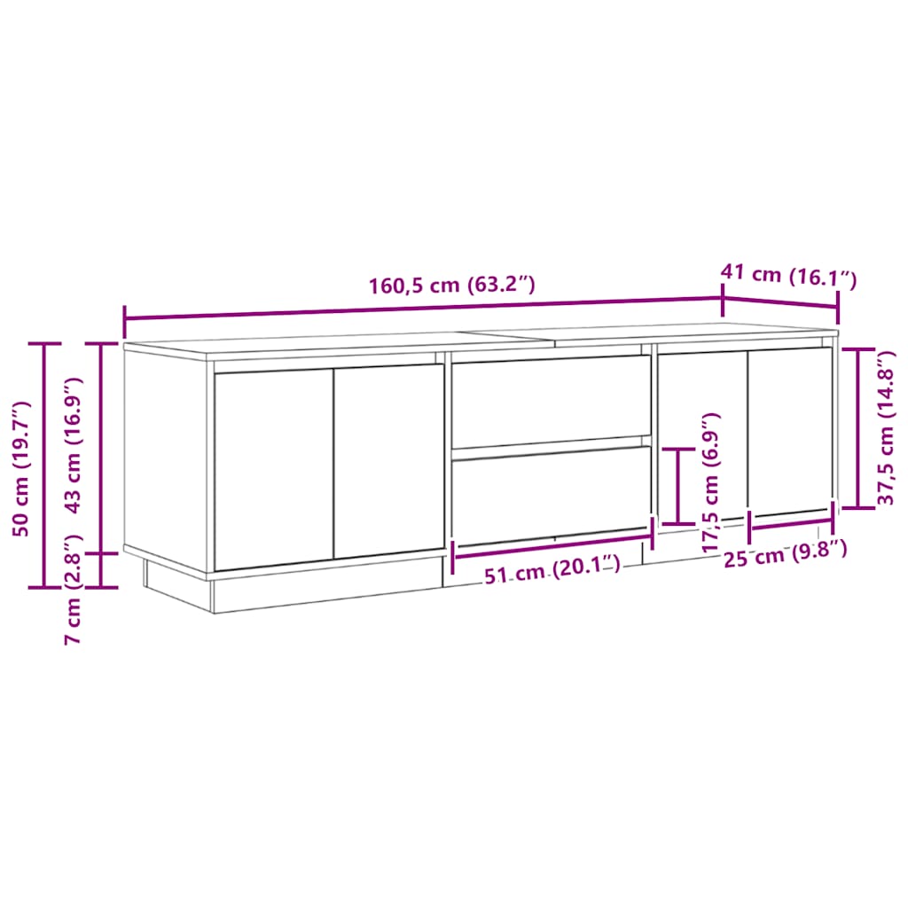 TV ormarić s LED svjetlima bijeli 160,5x41x50 cm
