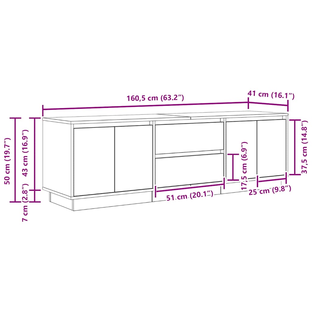 TV ormarić s LED svjetlima boja dimljenog hrasta 160,5x41x50 cm