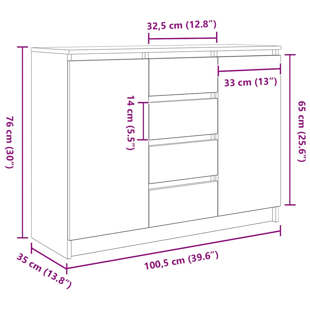 Komoda s ladicama hrasta sonome 100,5x35x76cm konstruirano drvo