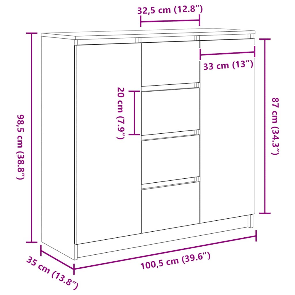 Komoda s ladicama siva sonoma 100,5x35x98,5cm konstruirano drvo