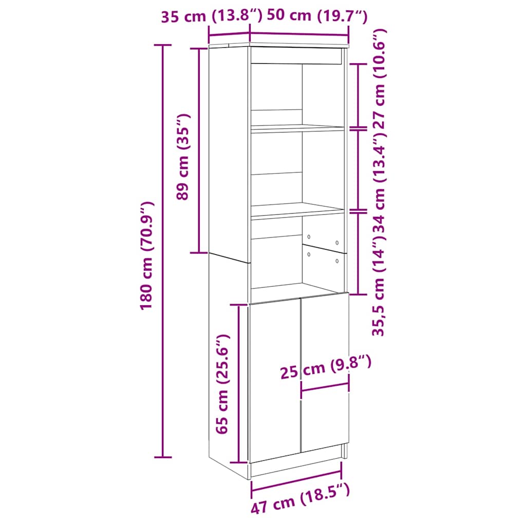 Visoka komoda hrasta sonome 50x35x180 cm od konstruiranog drva