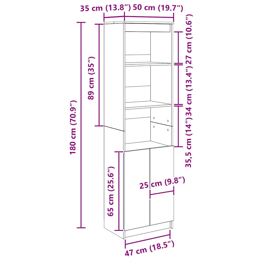 Visoka komoda boja staro drvo 50x35x180 cm konstruirano drvo
