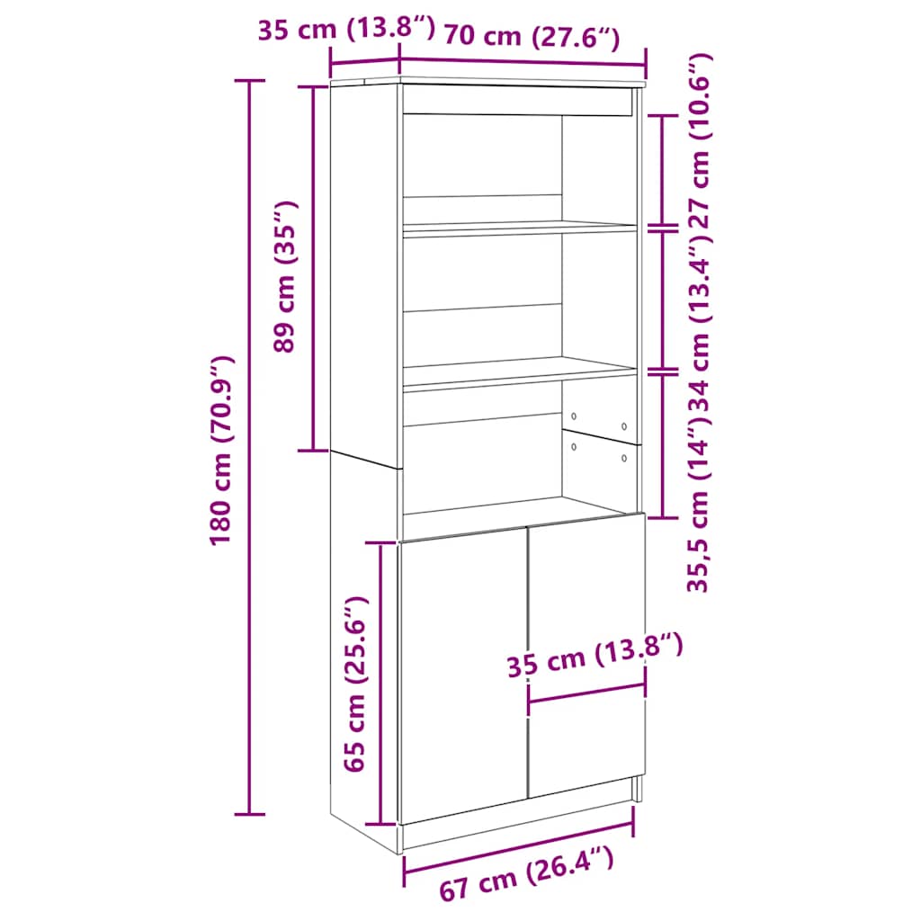 Visoka komoda siva betona 70x35x180 cm od konstruiranog drva