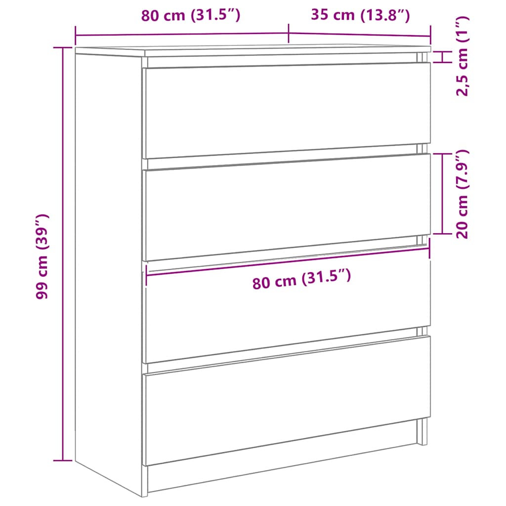 Komoda siva boja betona 80x35x99 cm od konstruiranog drva