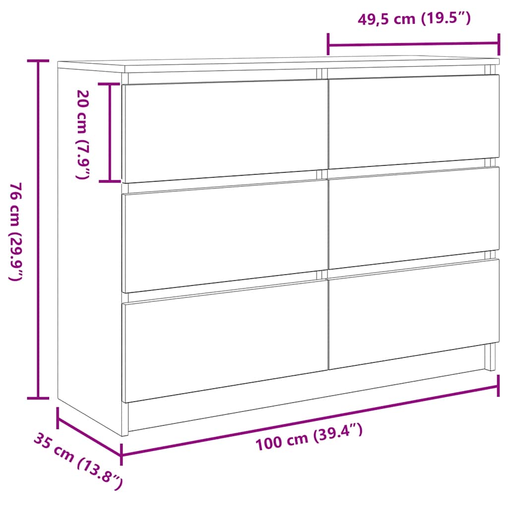 Komoda bijela 100x35x76 cm od konstruiranog drva