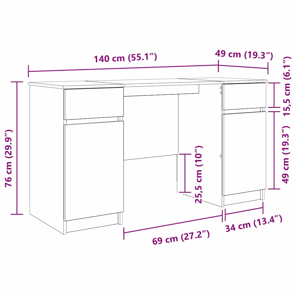 Stol s policom hrast artisan 140 x 49 x 76 cm Konstruirano drvo