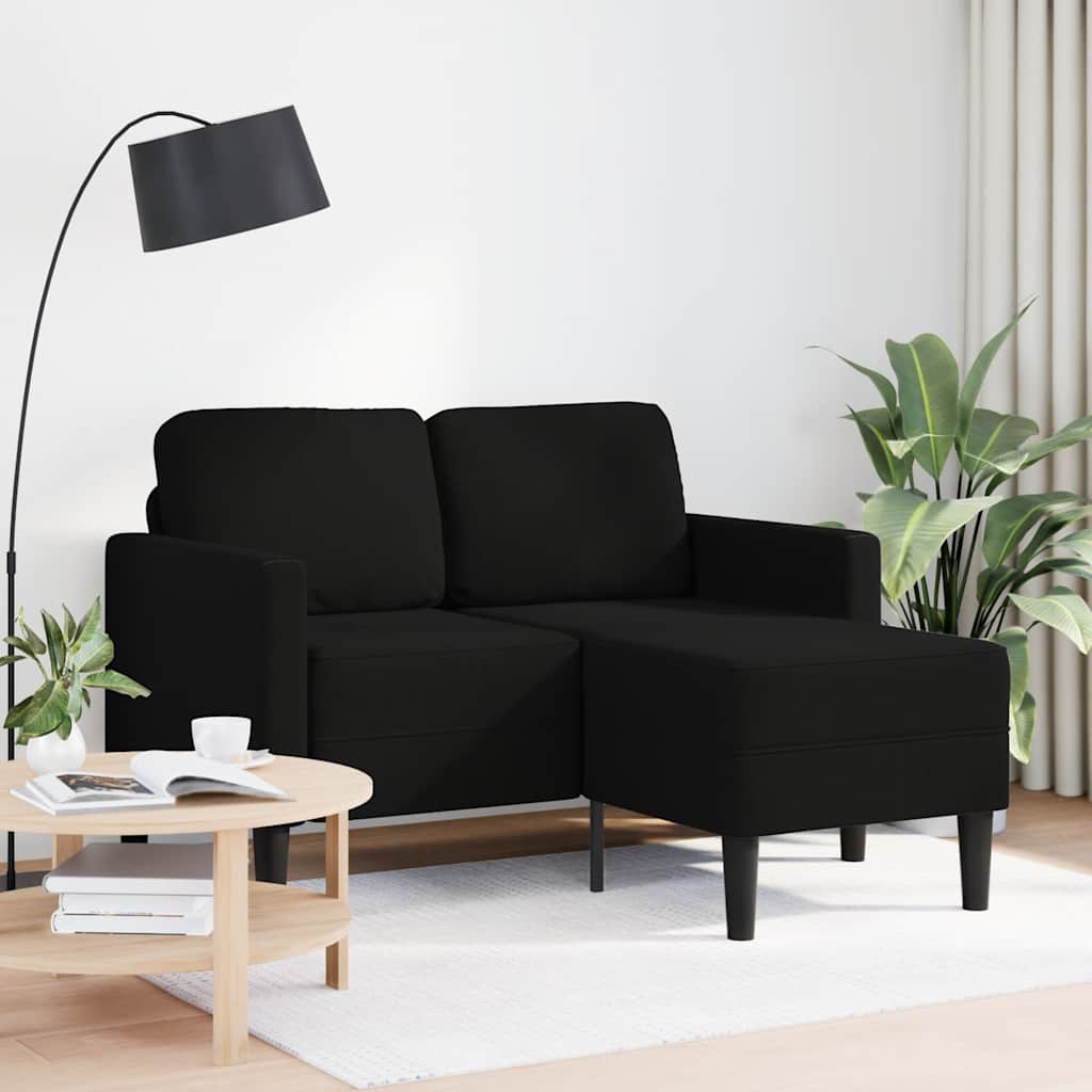 Sofa 2-sjed s ležaljkom u obliku slova L, crna tkanina 125 cm