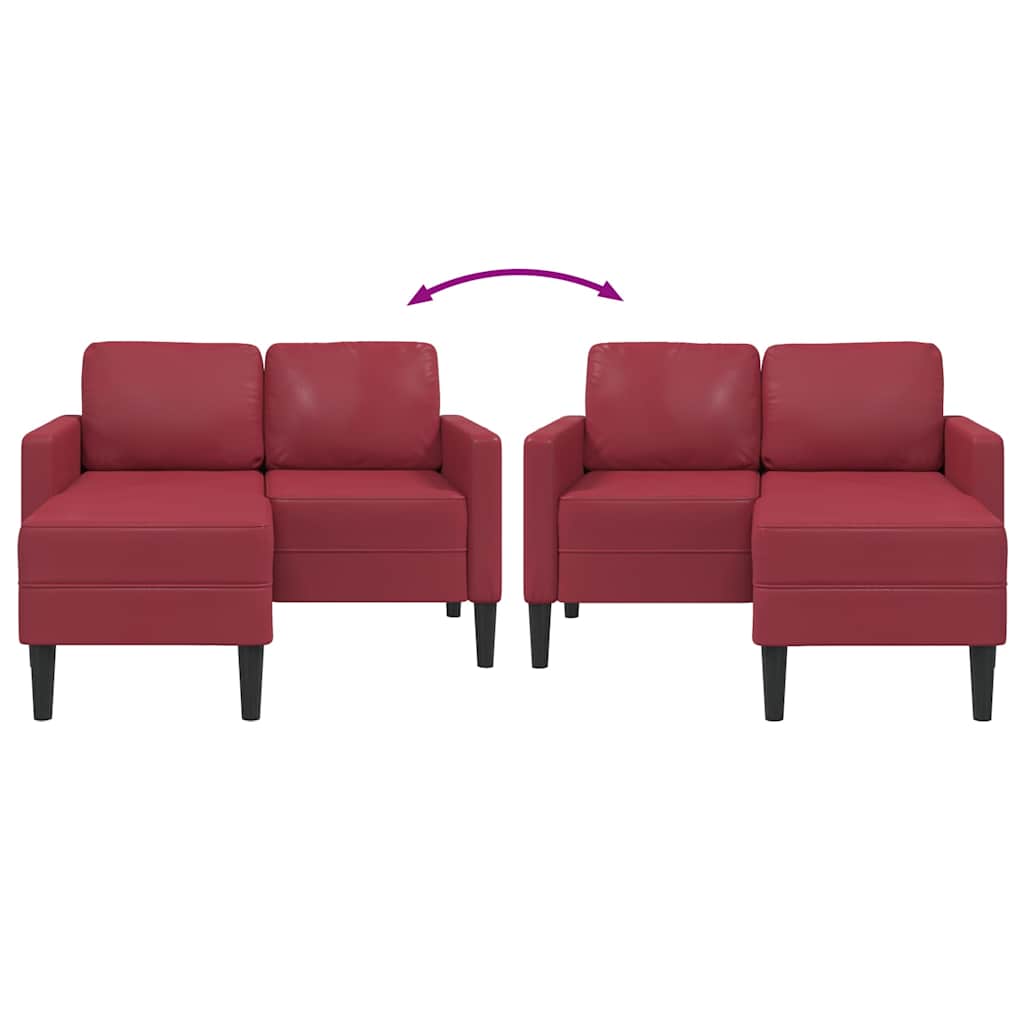 Dvosjed s ležaljkom u obliku slova L, vino crvene boje, 125 cm, umjetna koža