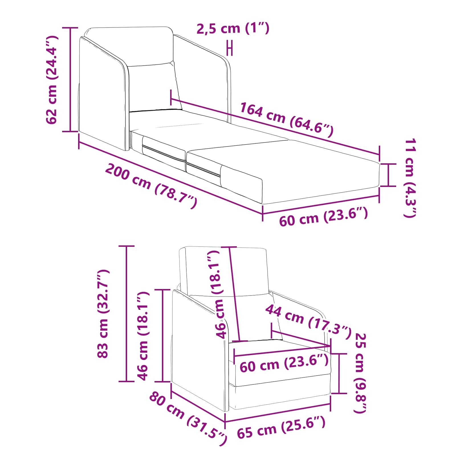 Krevet na razvlačenje Plava 65 x 80 x 83 cm tkanina