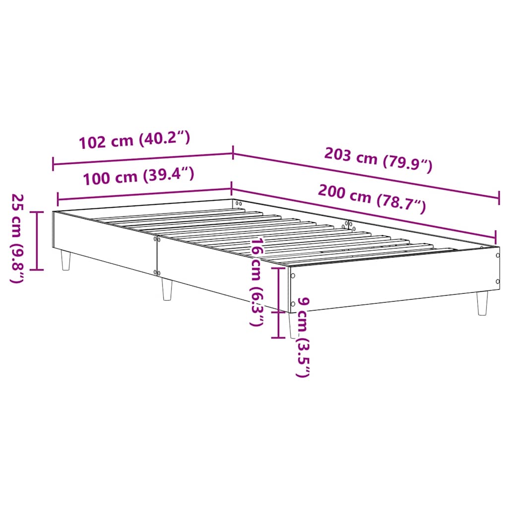 Okvir kreveta bez madraca beton sivi 100x200 cm