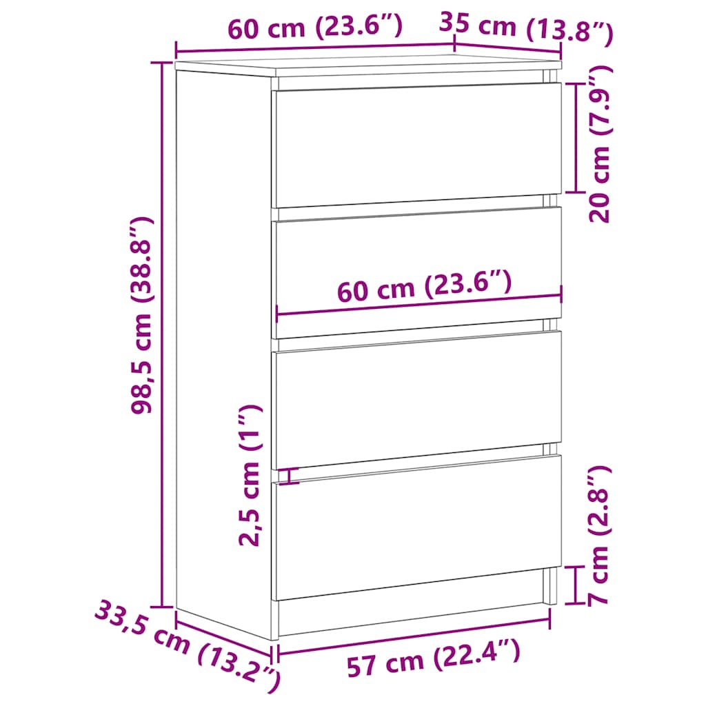 Komoda Artisan hrast 60x35x98,5 cm izrađeno drvo