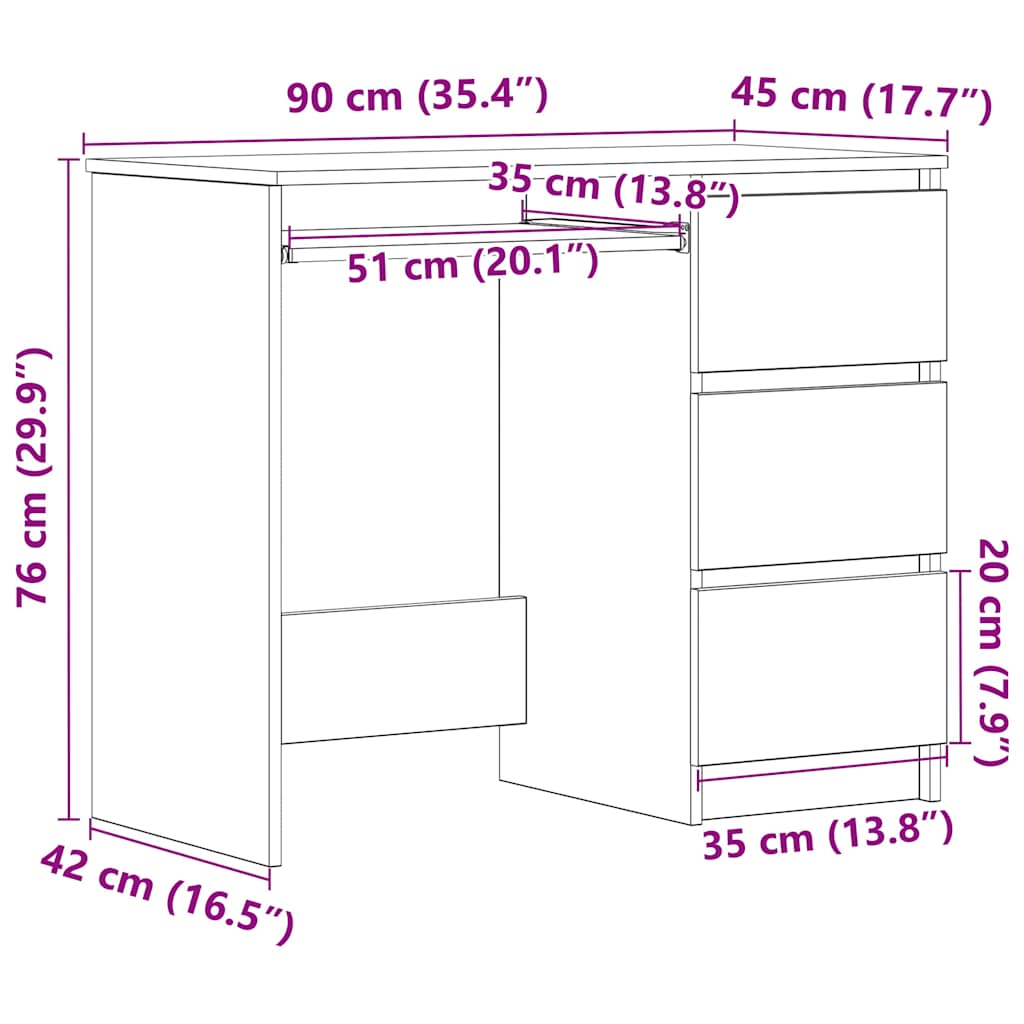 Radni stol boja hrasta artisan 90x45x76 cm konstruirano drvo