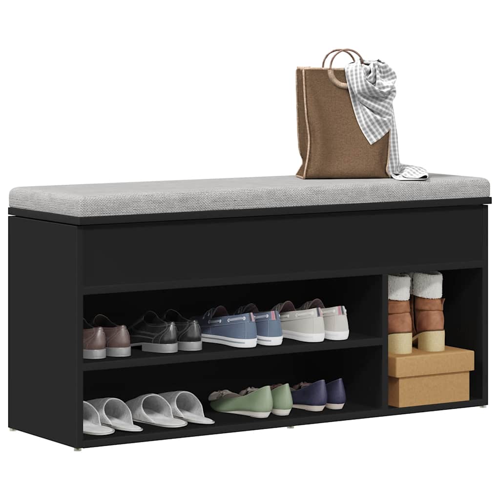 Klupa za cipele crna 102x30,5x45 cm izrađeno drvo