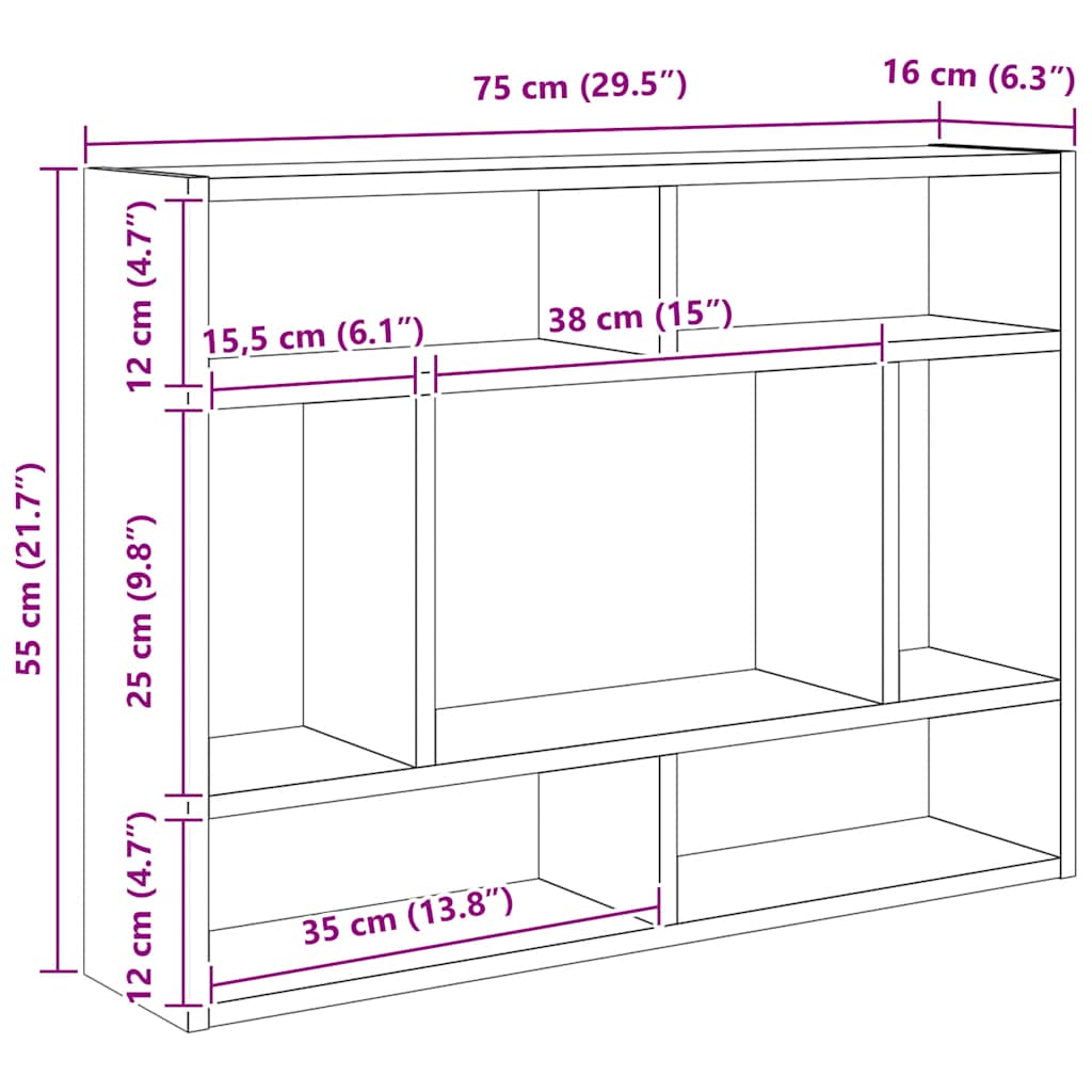 Zidna polica crni hrast 75x16x55 cm inženjerski drvo