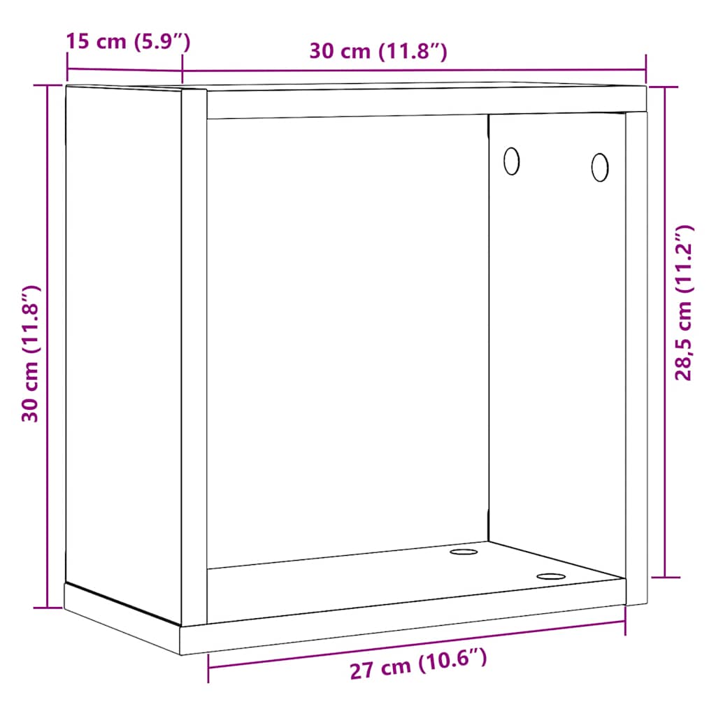 Zidne kockaste police 6 kom crni hrast 30x15x30 cm inženjersko drvo
