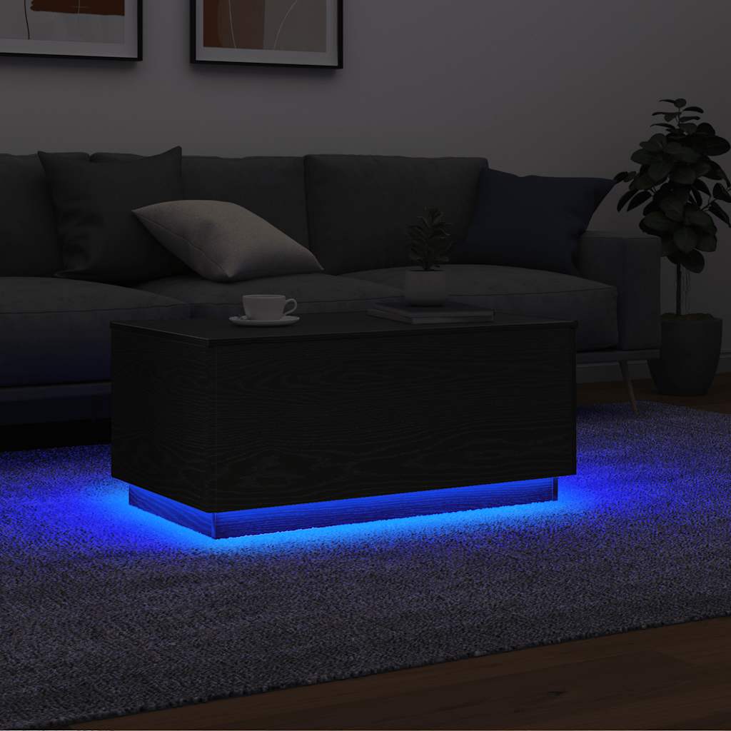 Klub stolić s LED svjetlima crni hrast 90x49x40 cm