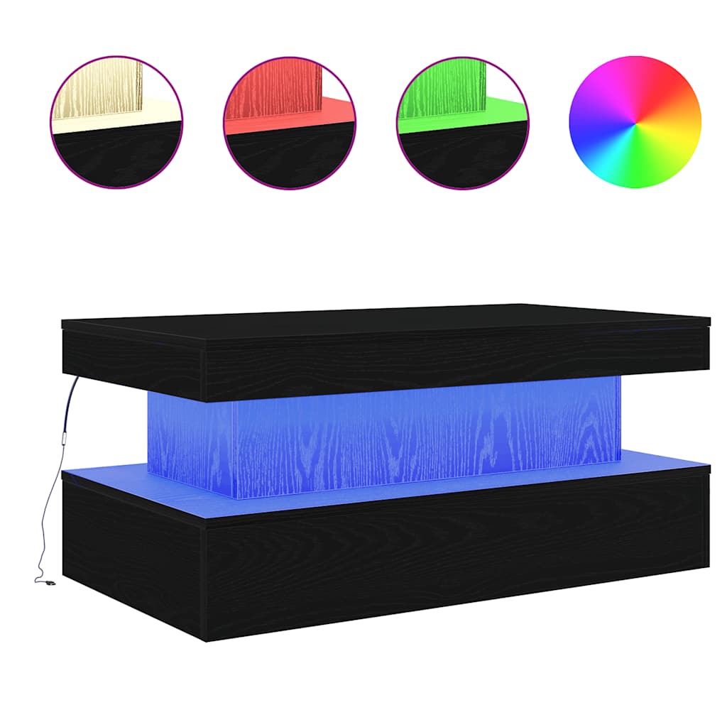 Klub stolić s LED svjetlima crni hrast 90x50x40 cm