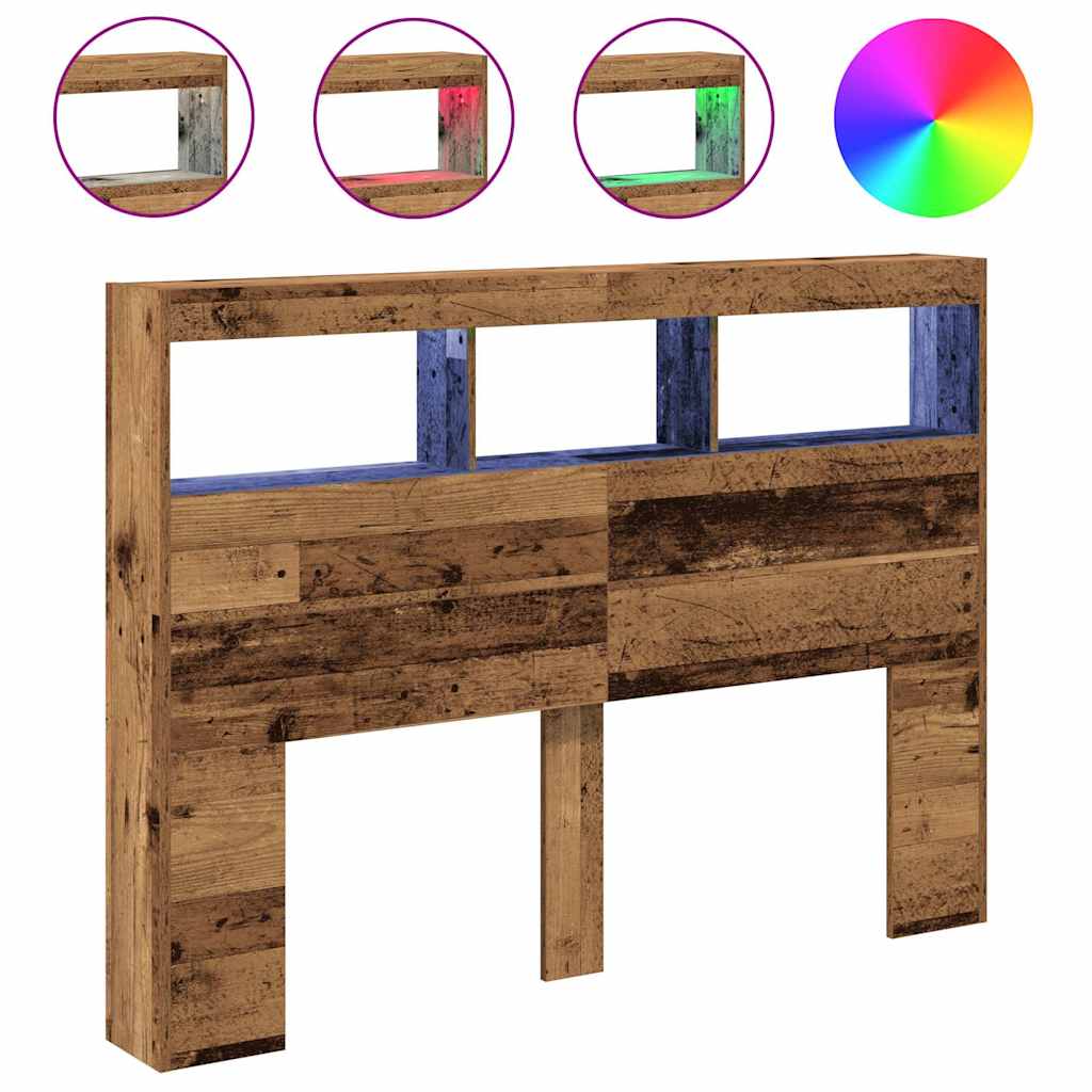 Ormarić za uzglavlje s LED svjetlima staro drvo 140x17x102 cm