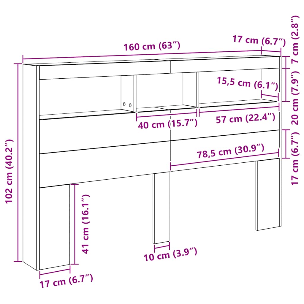 Ormarić za uzglavlje LED boja crni hrasta 160x17x102 cm