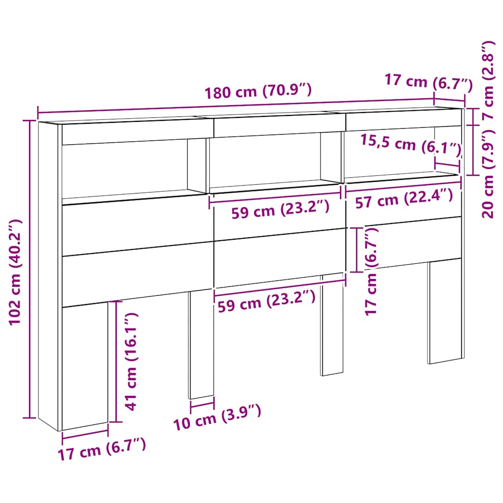 Ormarić za uzglavlje s LED svjetlima staro drvo 180x17x102 cm