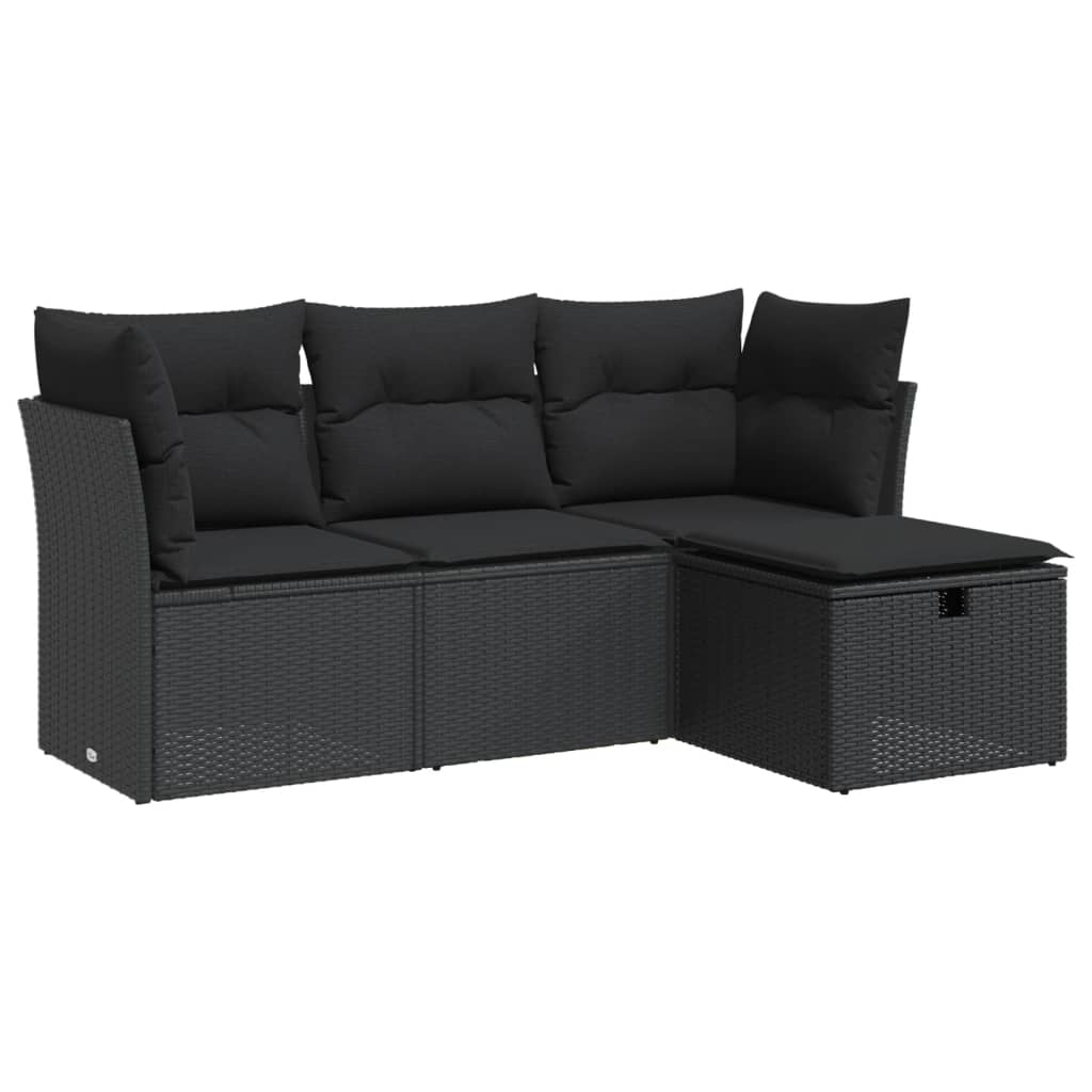 4-dijelni set vrtnih sofa od poliratana s jastucima crni