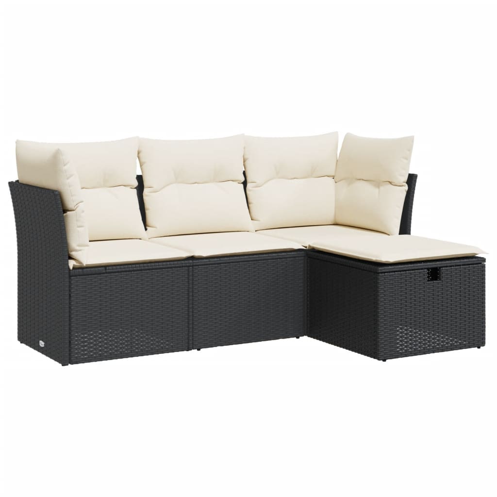 4-dijelni set vrtnih sofa od poliratana s jastucima crni