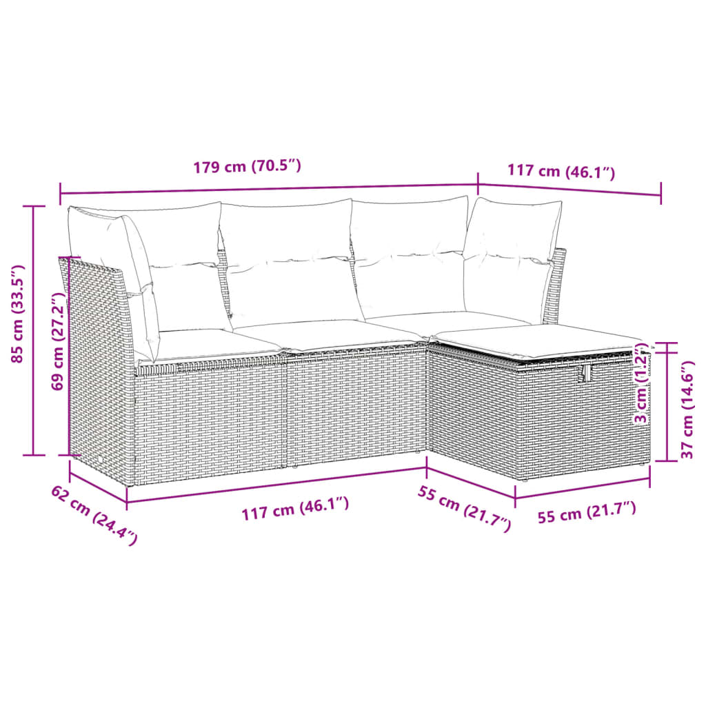 4-dijelni set vrtnih sofa od poliratana s jastucima crni