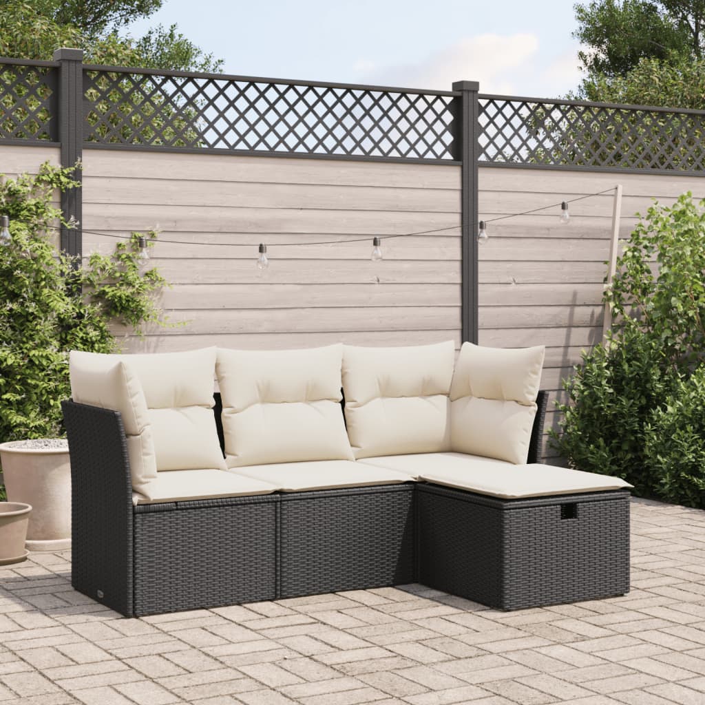 4-dijelni set vrtnih sofa od poliratana s jastucima crni