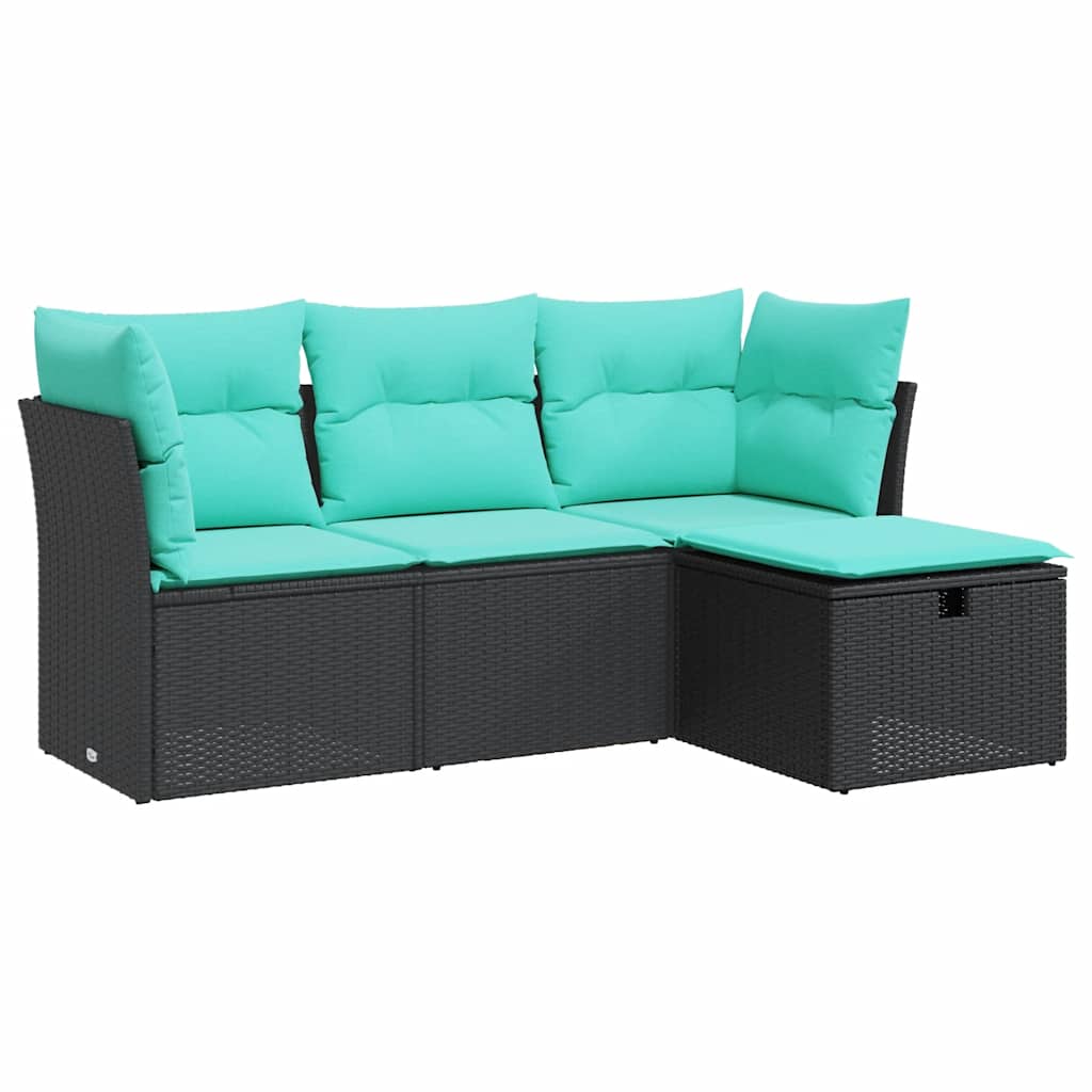 4-dijelni set vrtnih sofa od poliratana s jastucima crni