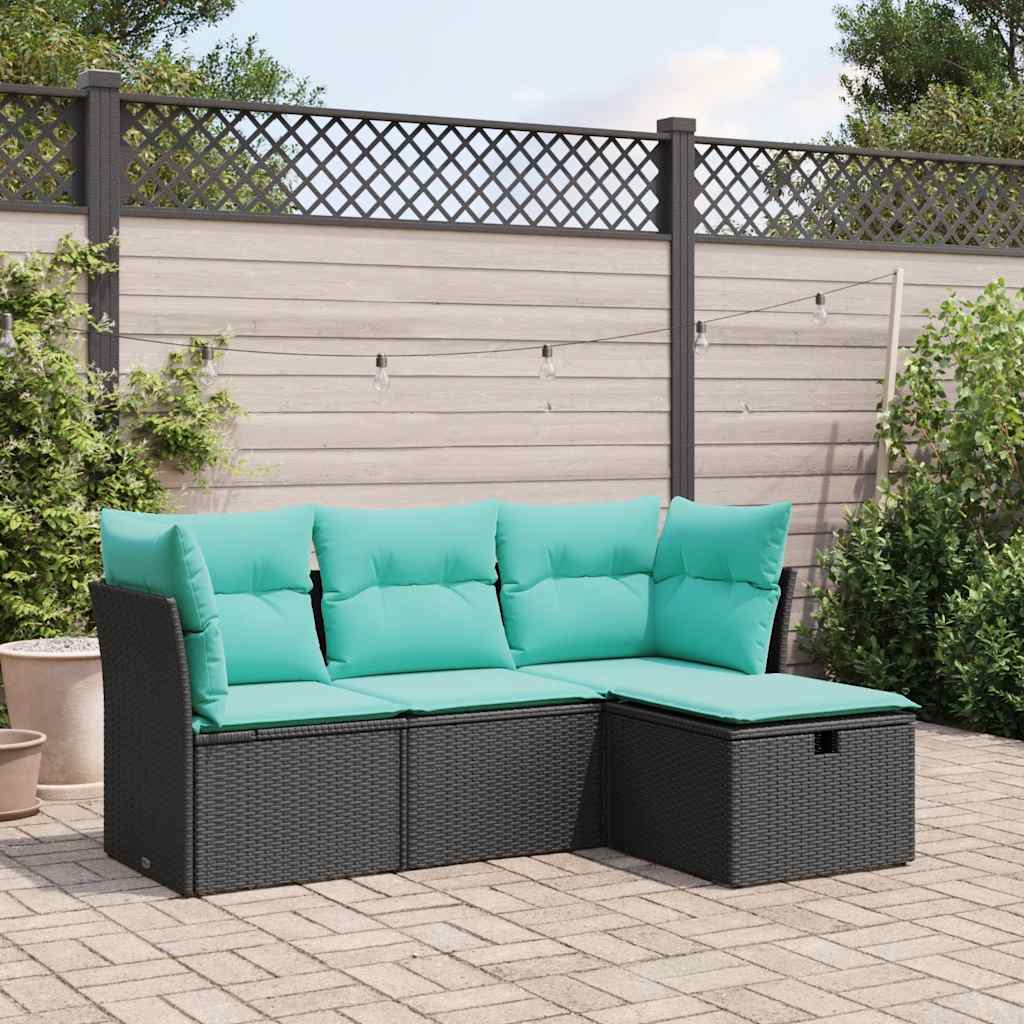 4-dijelni set vrtnih sofa od poliratana s jastucima crni