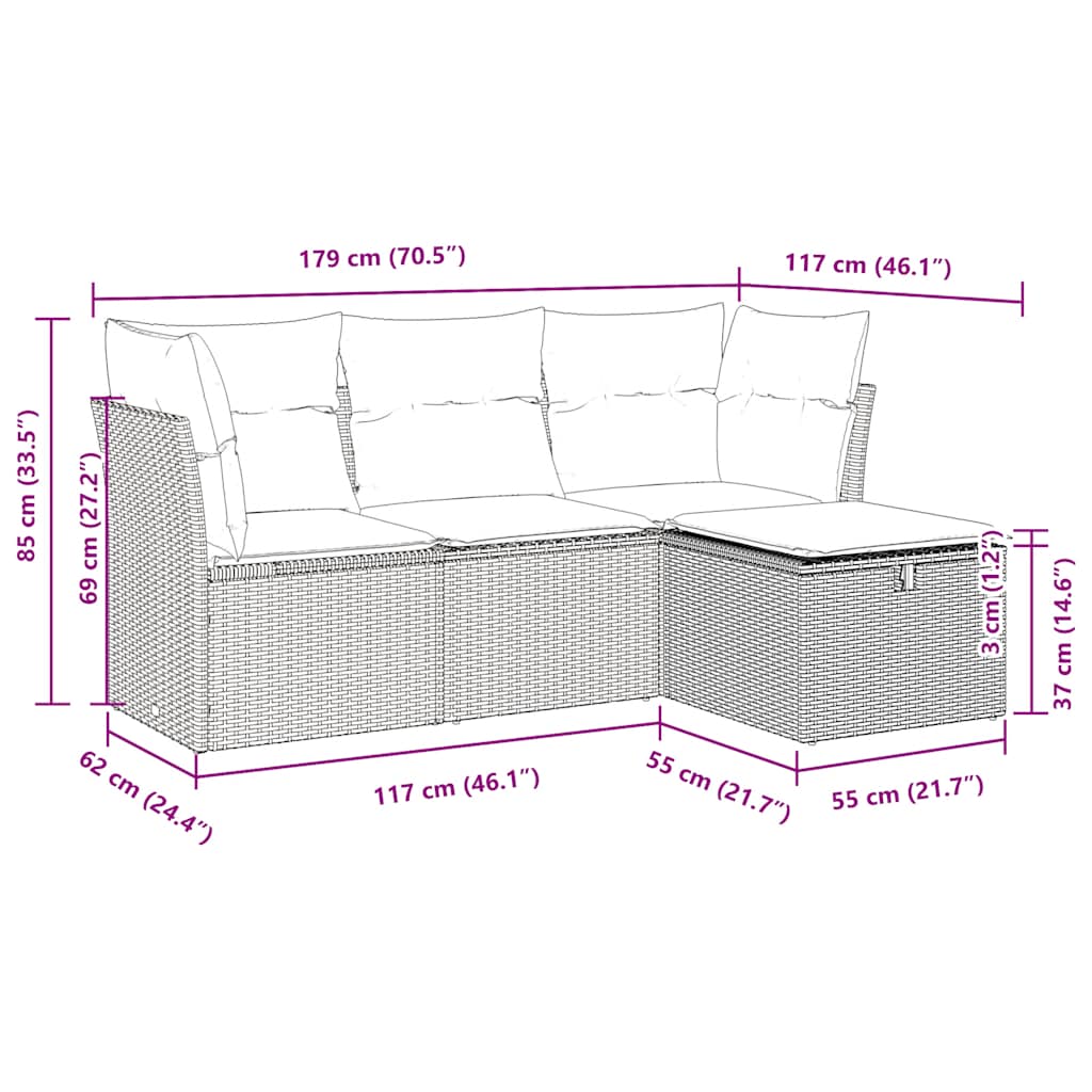 4-dijelni set vrtnih sofa s jastucima bež od poliratana