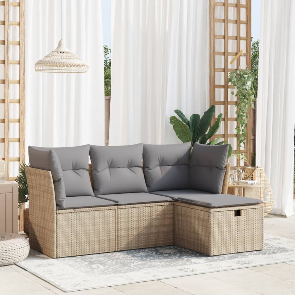 4-dijelni set vrtnih sofa s jastucima bež od poliratana