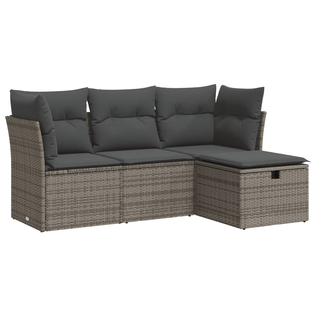 4-dijelni set vrtnih sofa od poliratana s jastucima sivi