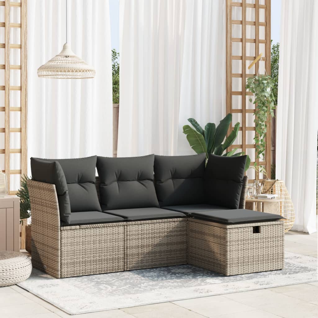 4-dijelni set vrtnih sofa od poliratana s jastucima sivi