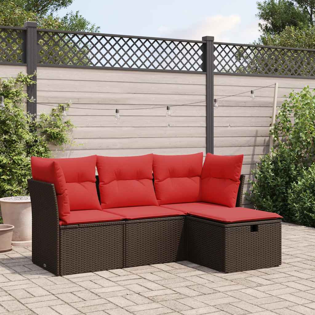4-dijelni set vrtnih sofa od poliratana s jastucima smeđi