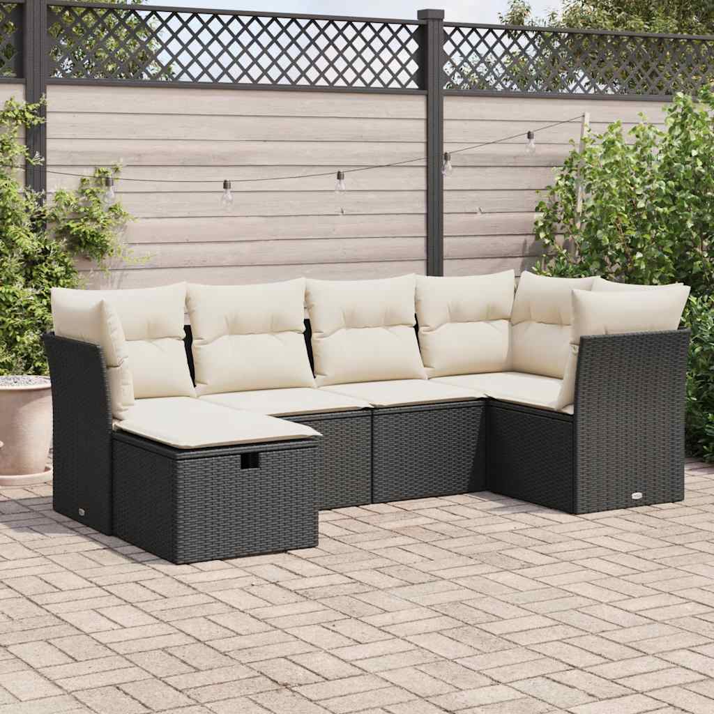 6-dijelni set vrtnih sofa s jastucima crni od poliratana