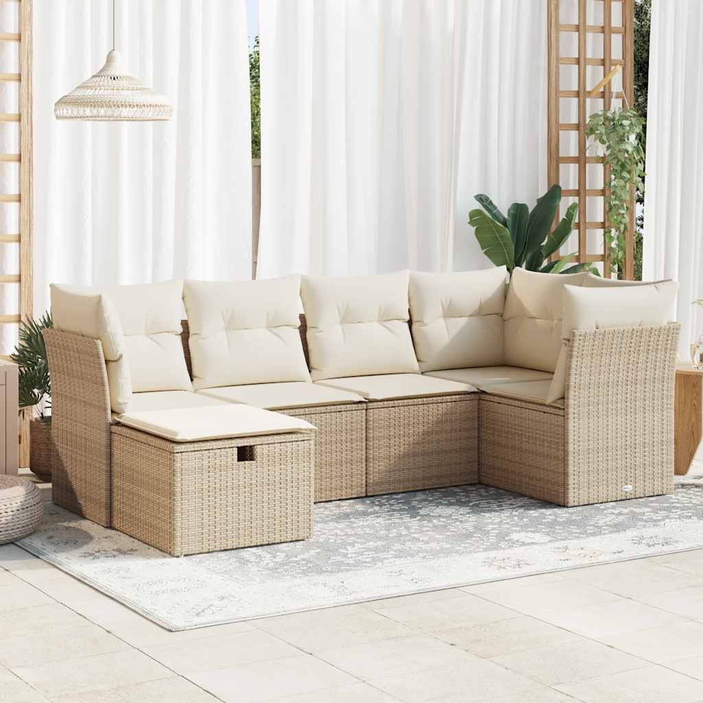 6-dijelni set vrtnih sofa s jastucima bež od poliratana