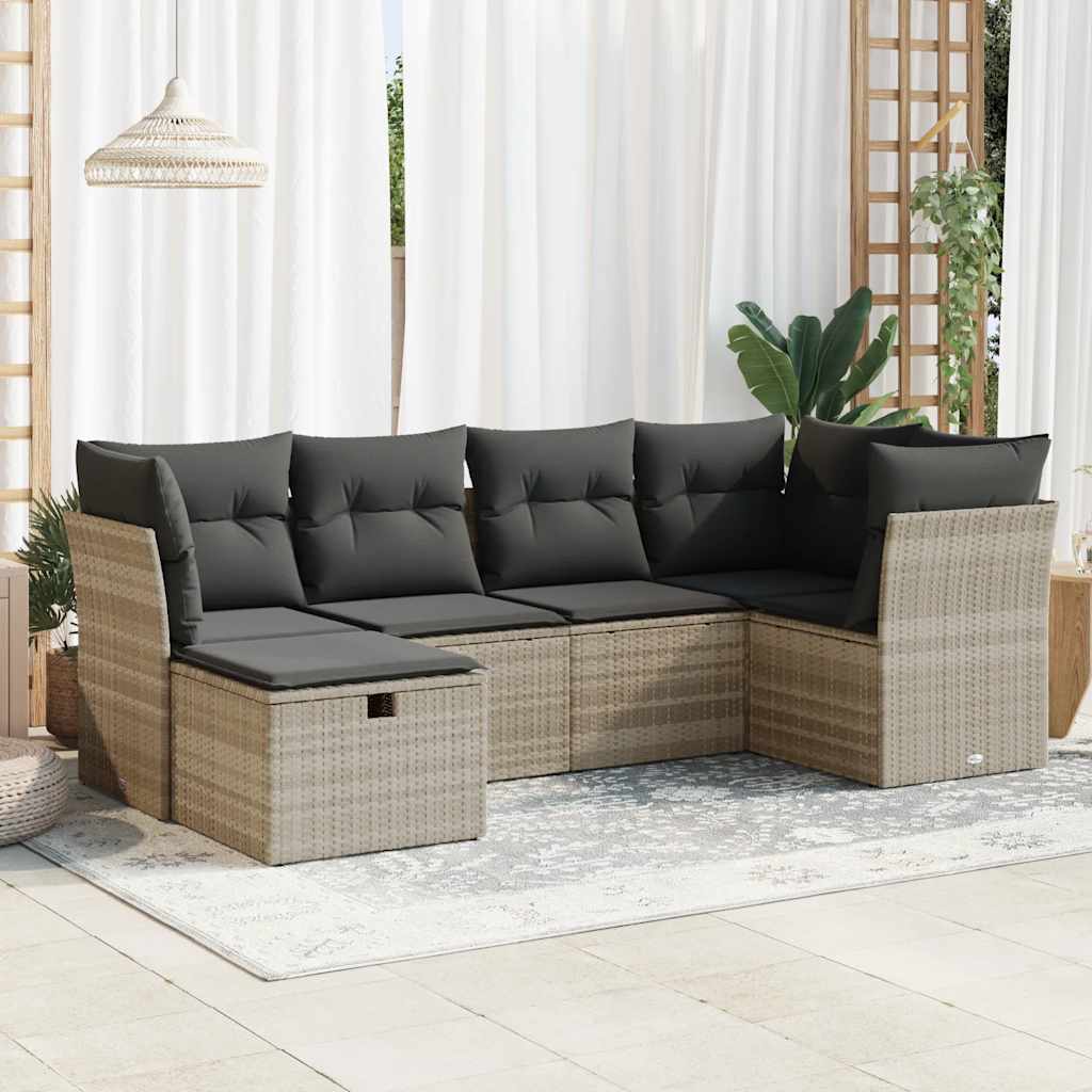 6-dijelni set vrtnih sofa od poliratana s jastucima svjetlosivi