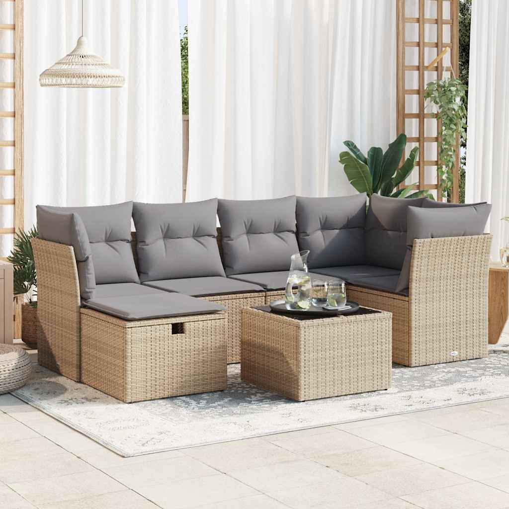7-dijelni set vrtnih sofa od poliratana s jastucima bež