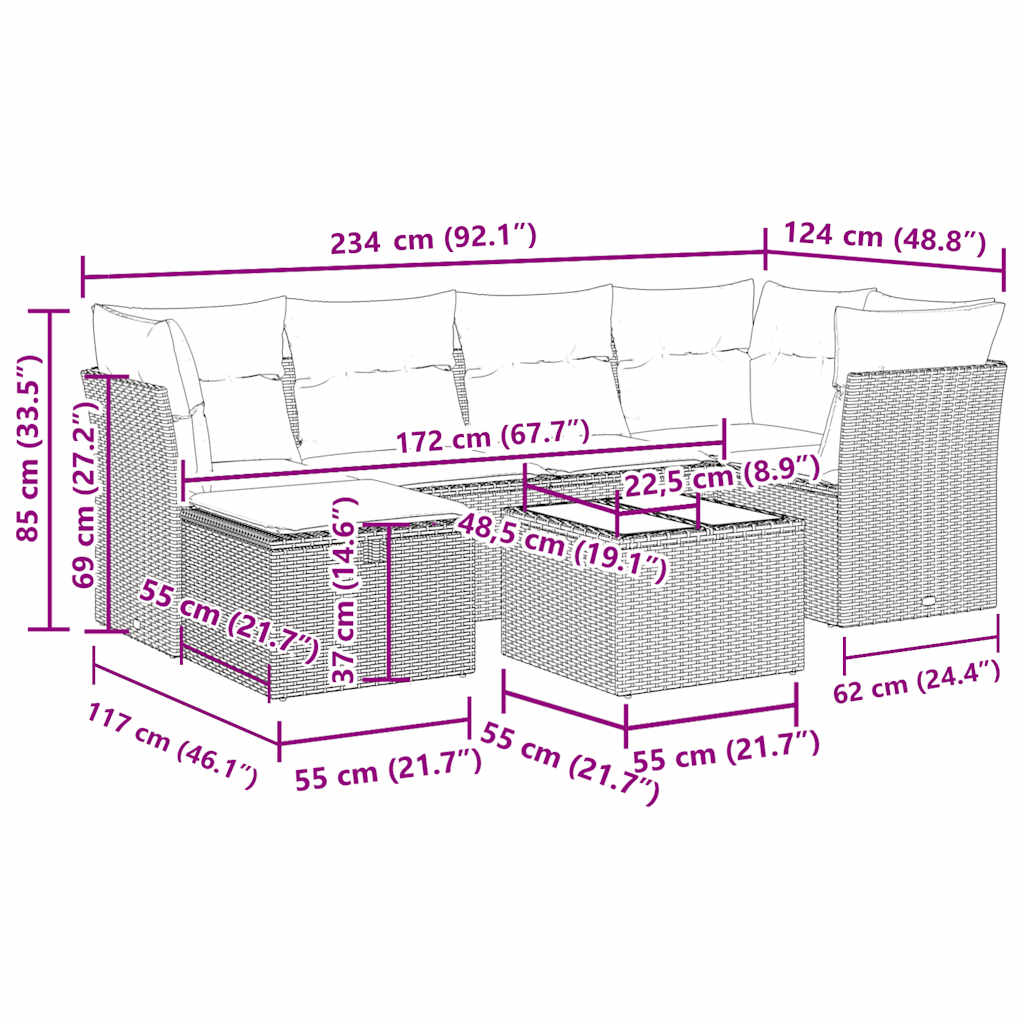 7-dijelni set vrtnih sofa svjetlosivi od poliratana