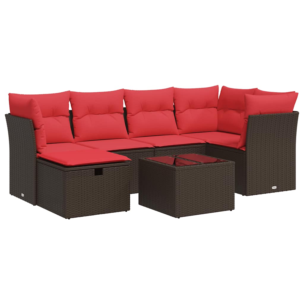 7-dijelni set vrtnih sofa od poliratana s jastucima smeđi