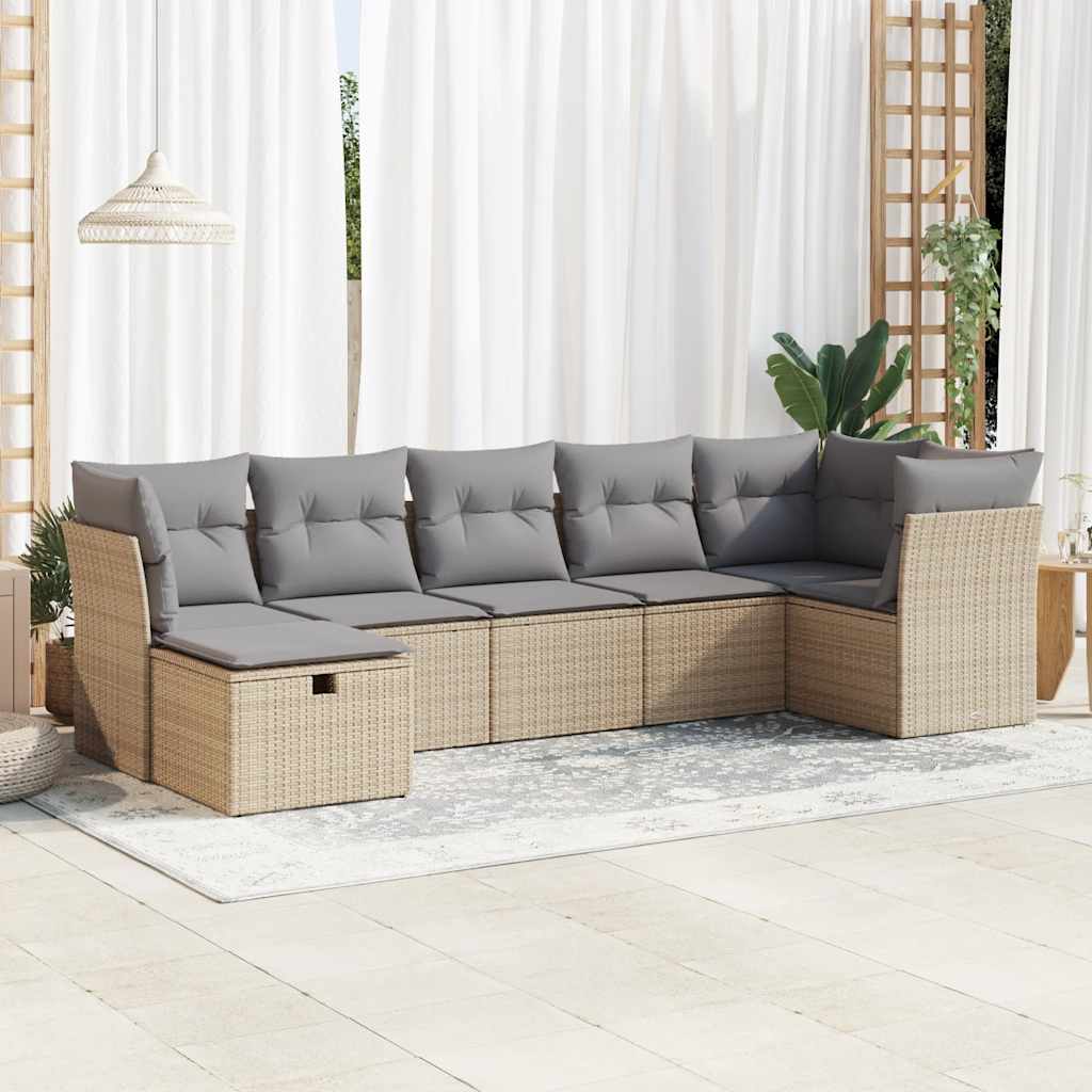 7-dijelni set vrtnih sofa od poliratana s jastucima bež