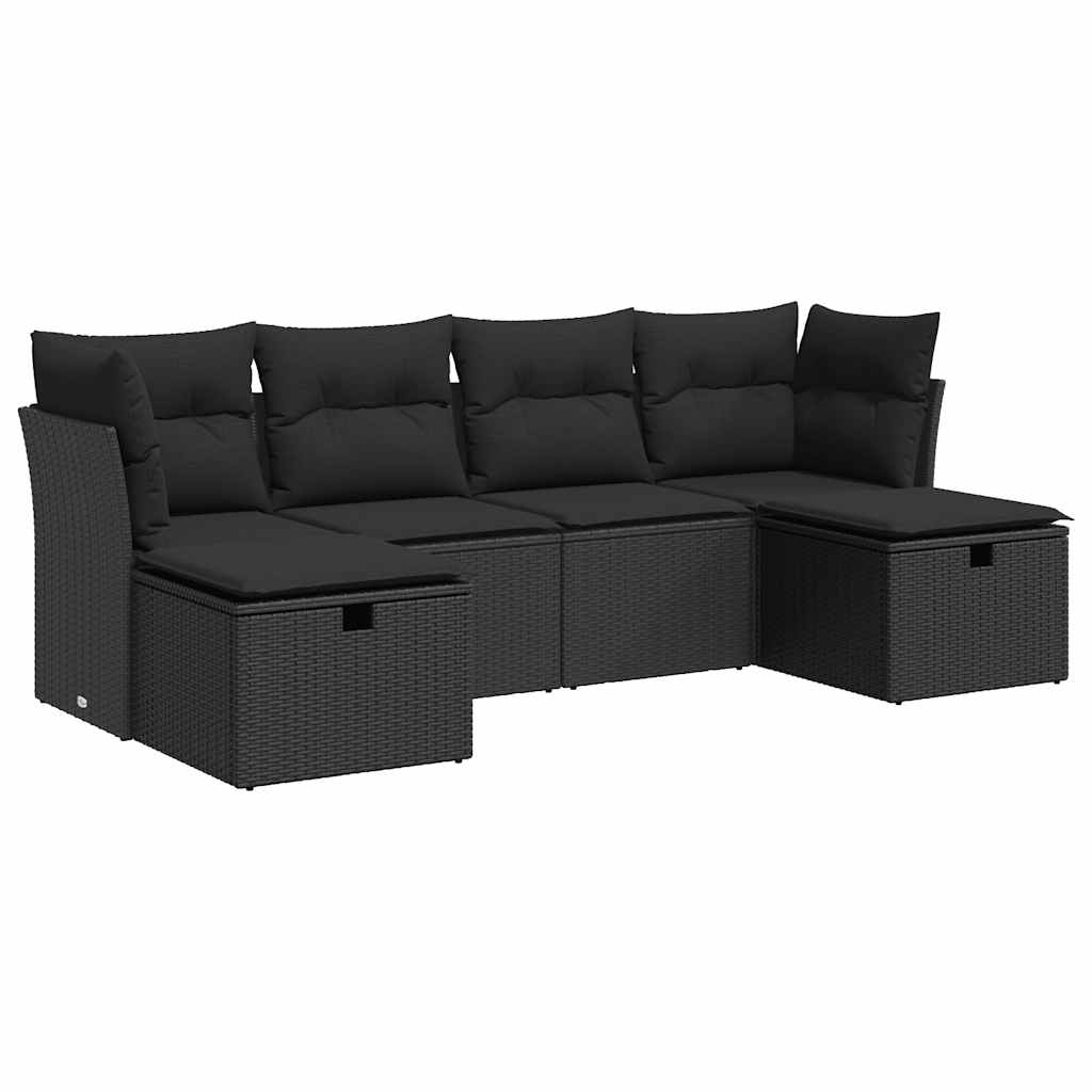 6-dijelni set vrtnih sofa s jastucima crni od poliratana