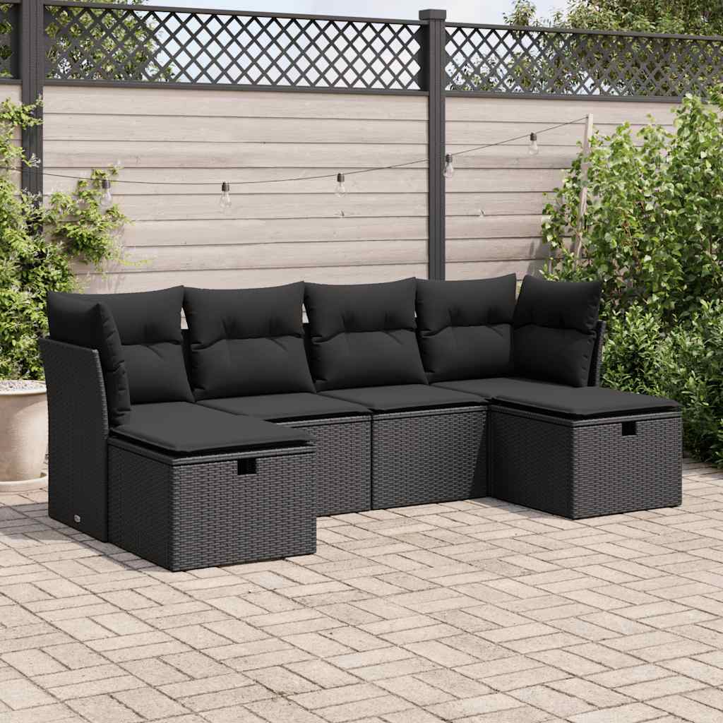 6-dijelni set vrtnih sofa s jastucima crni od poliratana