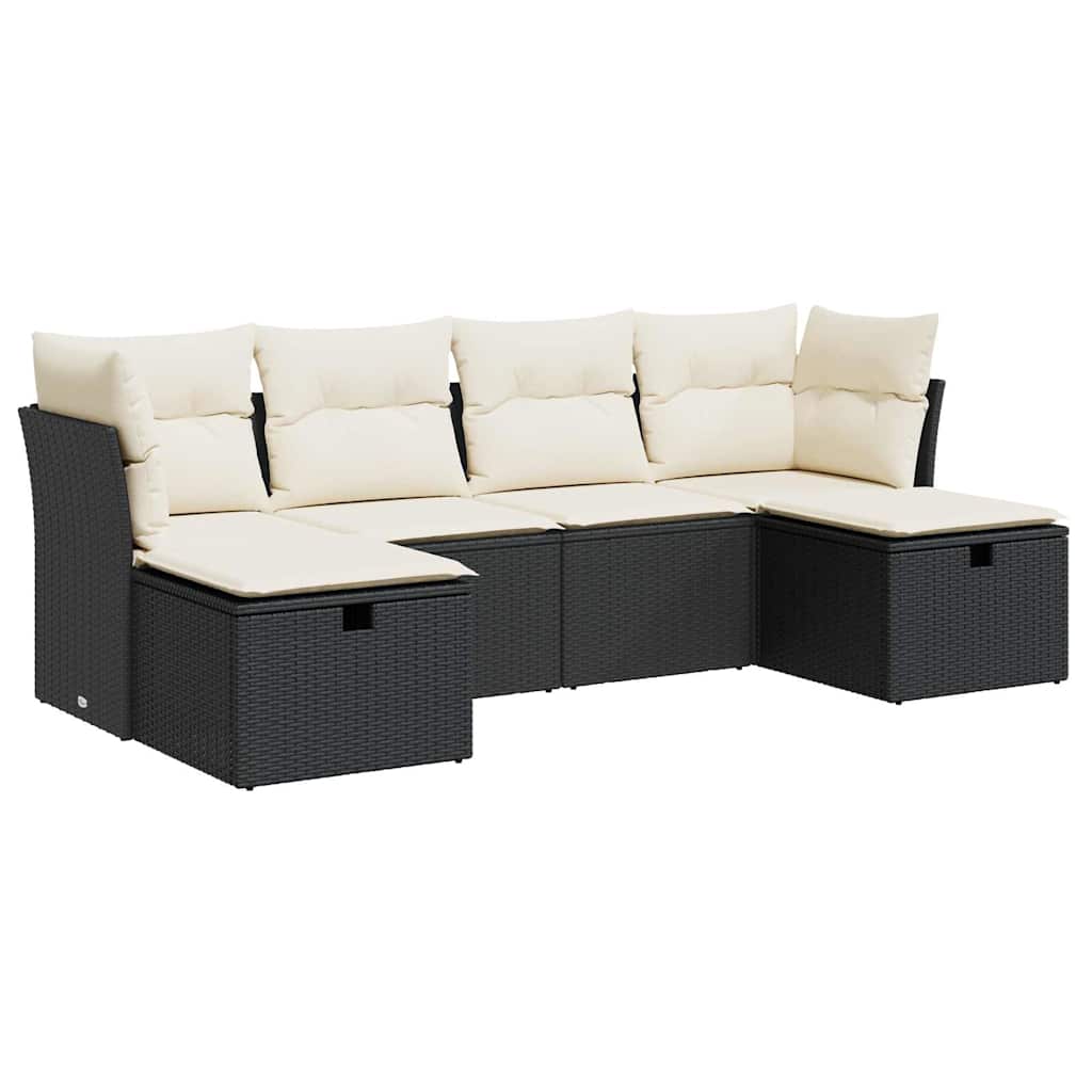 6-dijelni set vrtnih sofa s jastucima crni od poliratana