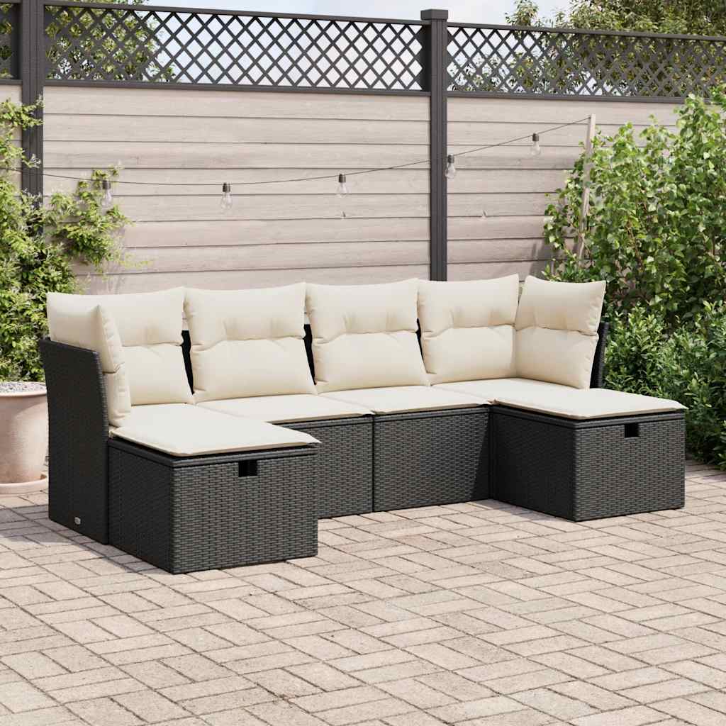 6-dijelni set vrtnih sofa s jastucima crni od poliratana