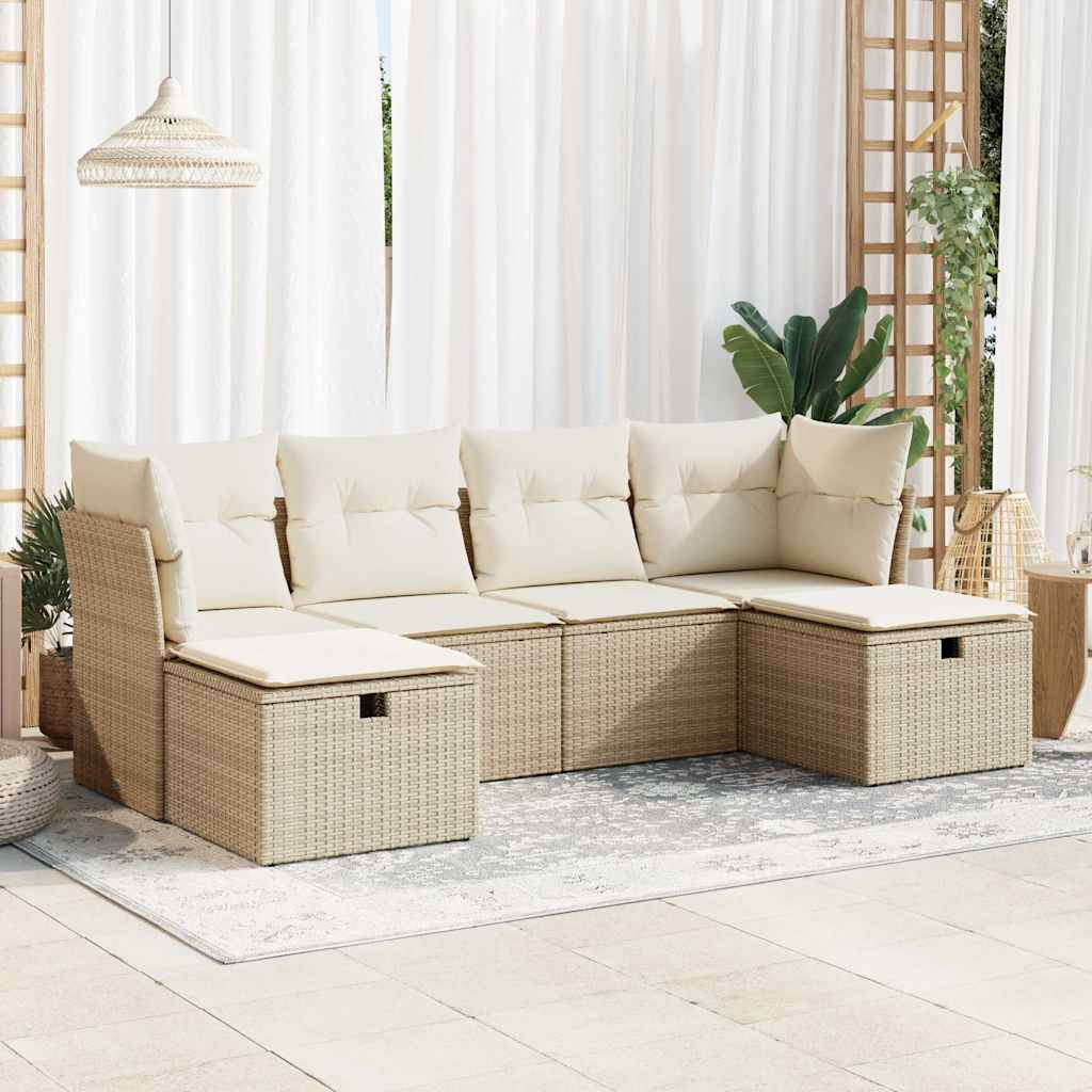 6-dijelni set vrtnih sofa s jastucima bež od poliratana