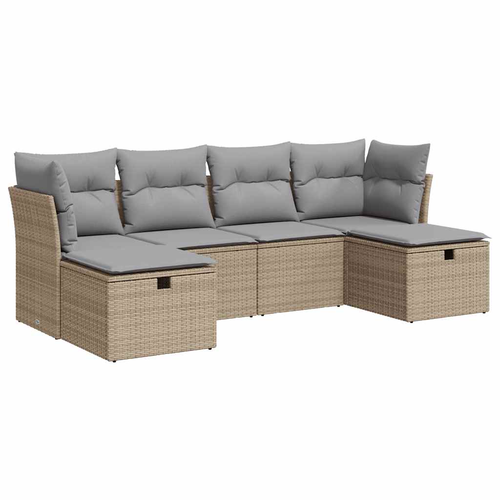 6-dijelni set vrtnih sofa s jastucima bež od poliratana