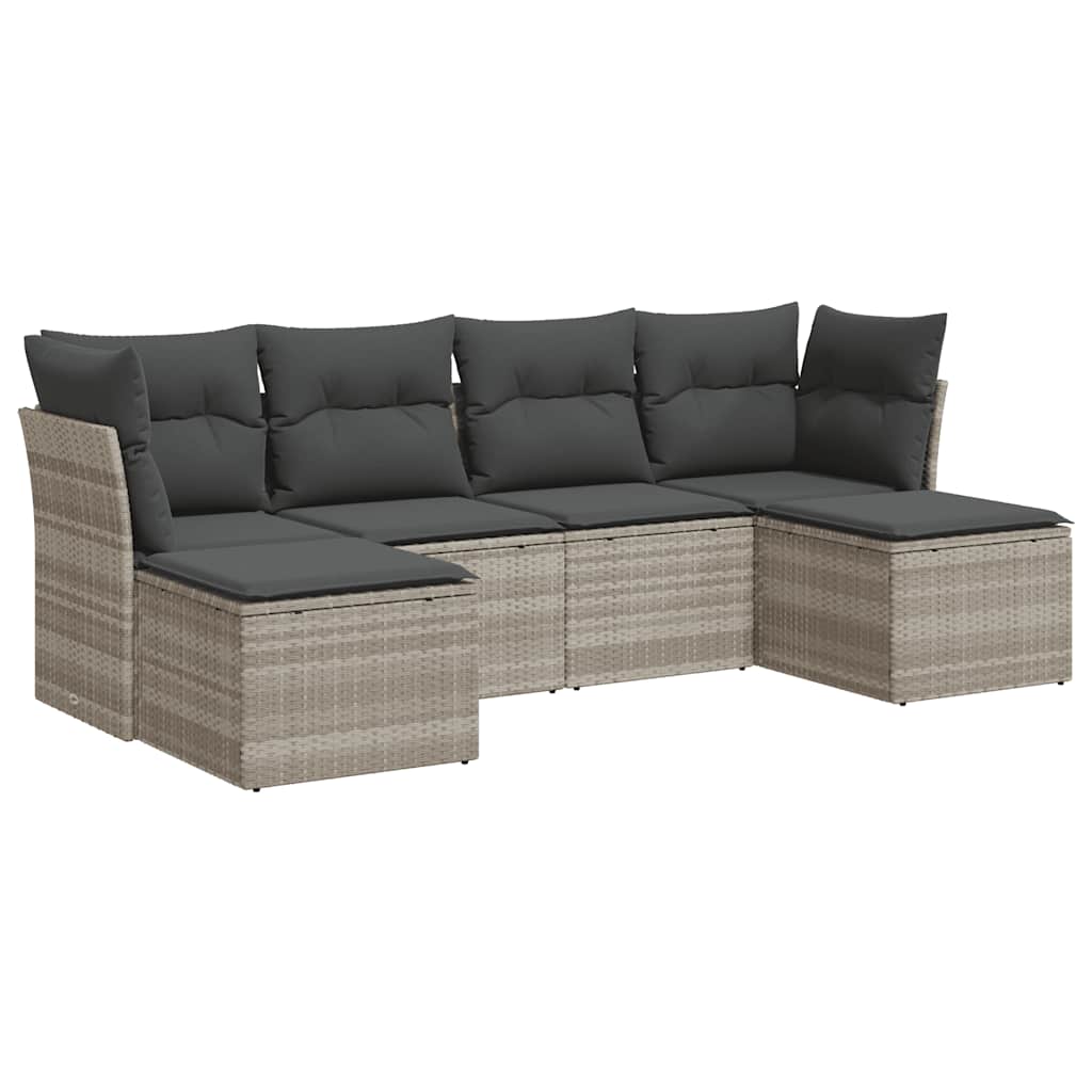 6-dijelni set vrtnih sofa od poliratana s jastucima svjetlosivi