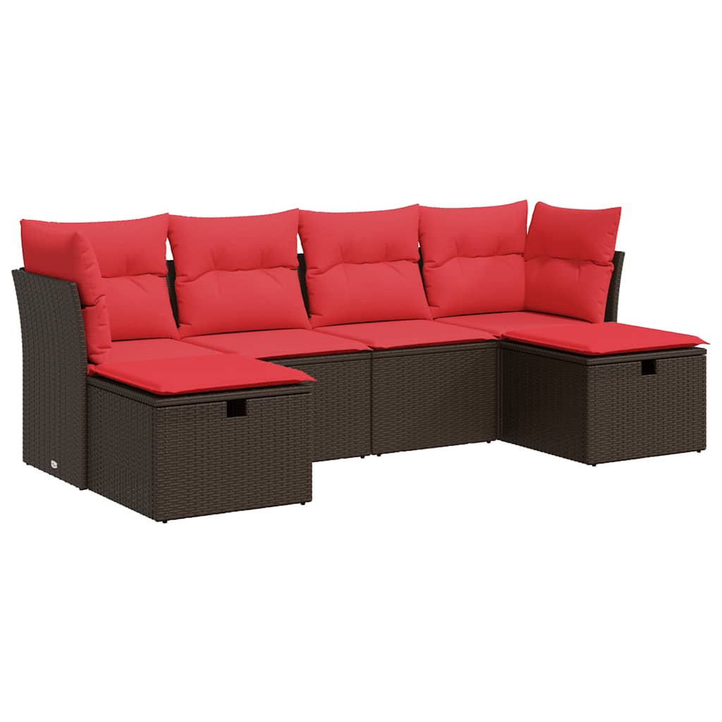 6-dijelni set vrtnih sofa od poliratana s jastucima smeđi